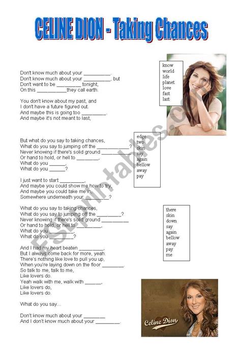 celine dion worksheets